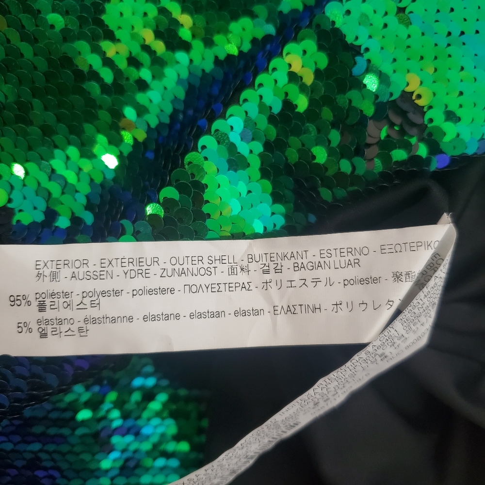 Zara Iridescent Green-Blue Sequin V-Neck Dress - Picture 6 of 6